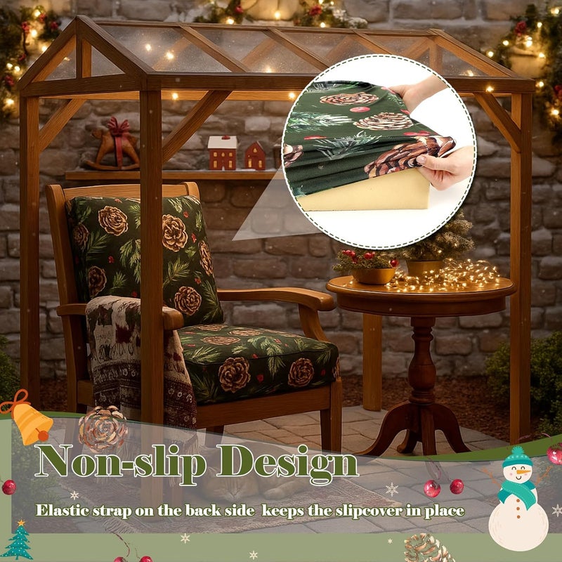 Tingjoo 8 Pcs Christmas Cushion Covers Patio Stretch Outdoor Cushion Cover Farmhouse Classic Decorative Replacement Furniture Sofa Couch Slipcover Seat Protector, Home Decor(Christmas Black) - Image 4